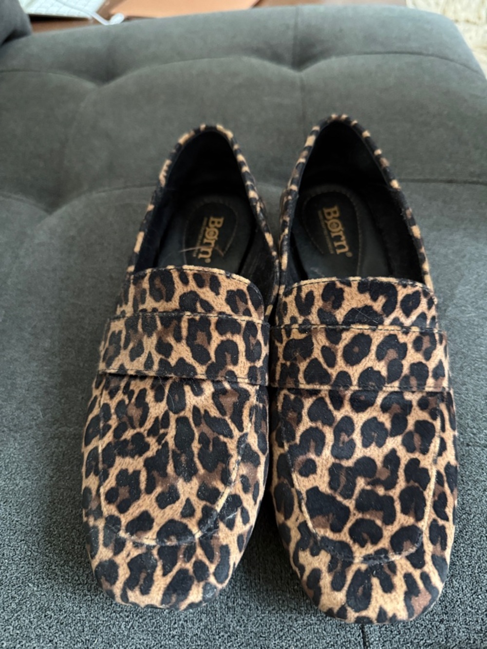 Born Leopard-Print Slip-On Loafers in Tan and Black